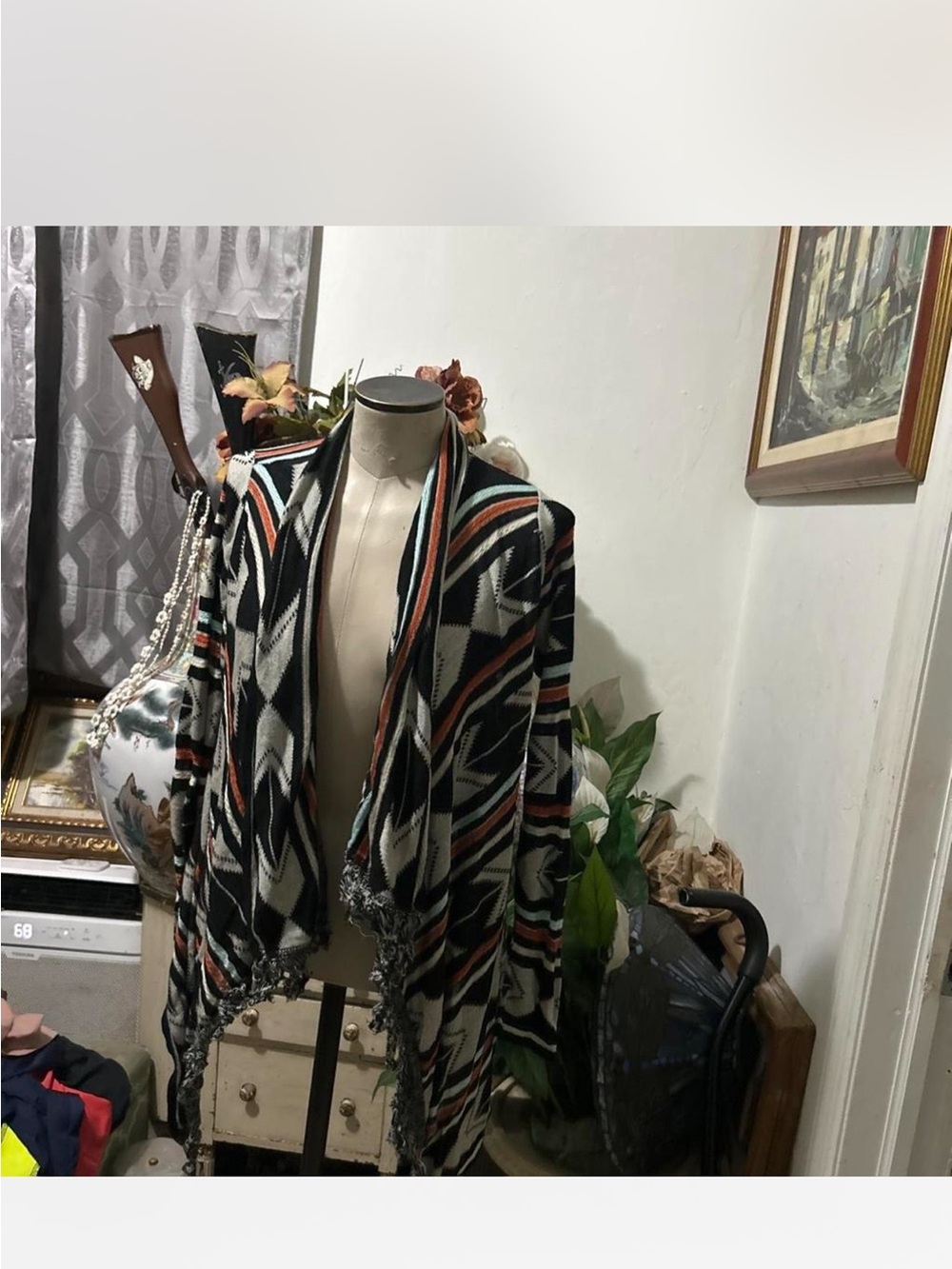 Say What? Black Striped Knit Top with Rust & Light Blue